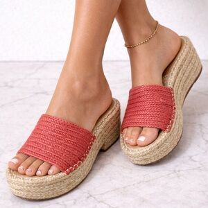 BEAST FASHION Pink Coral Sandals Espadrille Platform Size 8